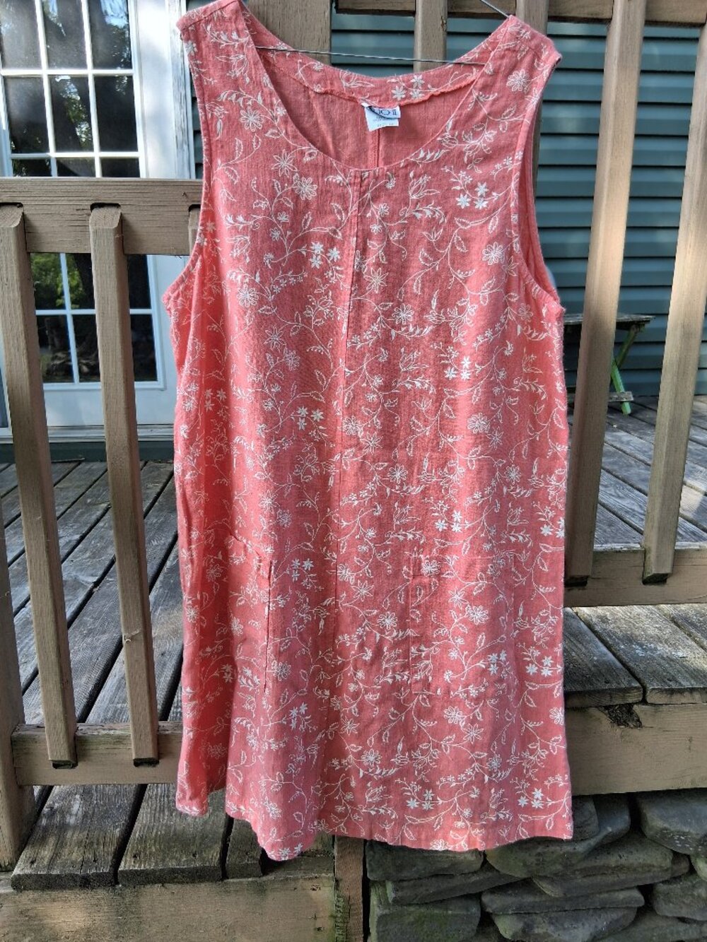 Clio II Women Size 1X Linen Sleeveless Coral Peach  Floral Sheath Dress